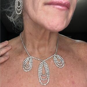 Rhinestone Necklace and Earrings. 
Elegant draped Teardrop Design
1950’s vintage